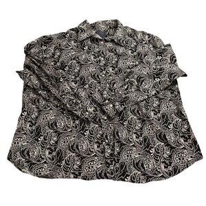Chaps Classics Button Down Shirt Womens 3XL Black White Paisley No Iron Cotton